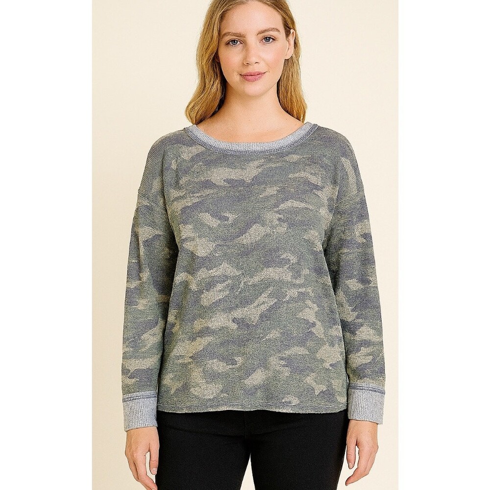 Mazik brand camo print waffle knit thermal pull over sweatshirt SZ S